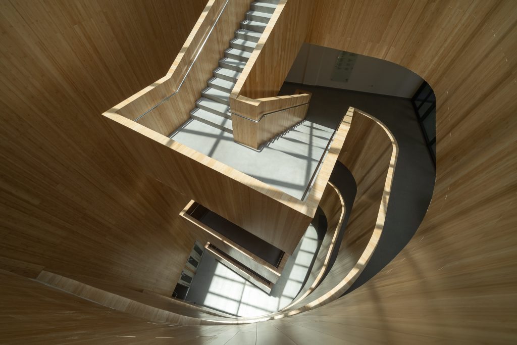 Engineered bamboo ceiling at SSIS Middle School