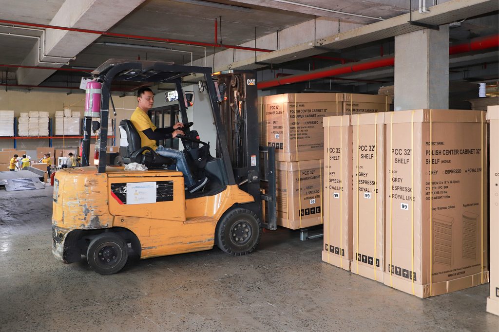 Furniture products are carefully packed and classified before container loading at BOHO factory.